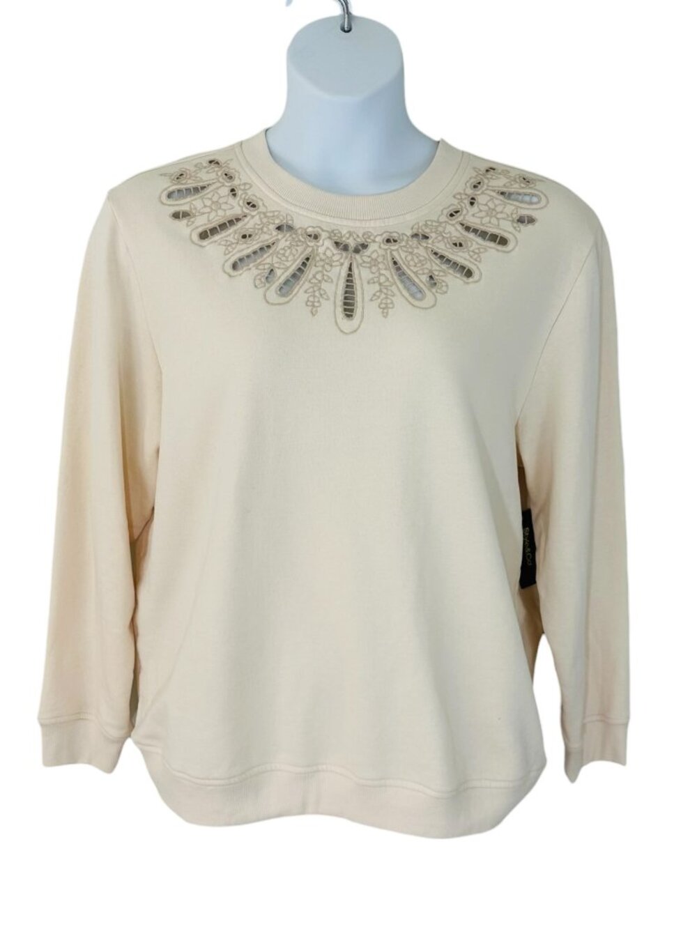 Style & Co Women's Size XL Embroidered Cut-Out Neckline Cream Sweatshirt NEW